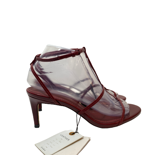 ZARA Maroon Leather Heeled Sandals | Brand New |