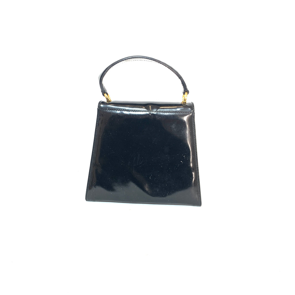 Salvatore Ferragamo Vara Ribbon Black Patent Mini Kelly Purse | Pre Loved |