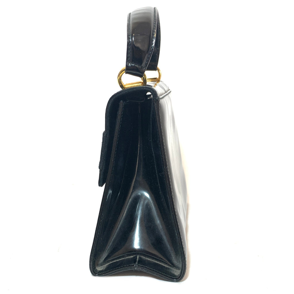 Salvatore Ferragamo Vara Ribbon Black Patent Mini Kelly Purse | Pre Loved |