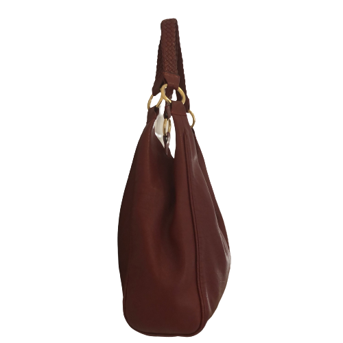 Jafferjees Maroon Leather Hobo Shoulder Bag | Pre Loved |