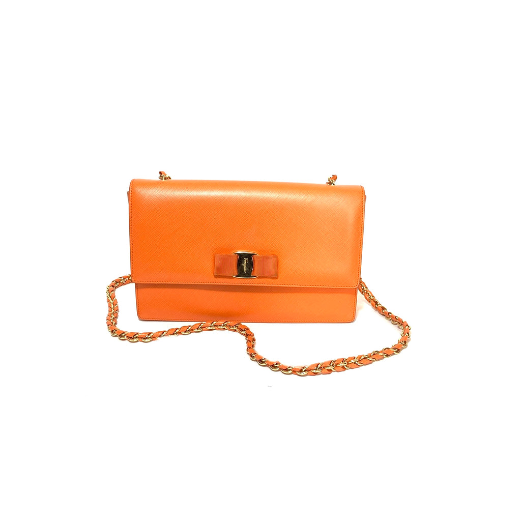 Salvatore Ferragamo Orange Vara Bow Leather Shoulder Bag | Pre Loved |