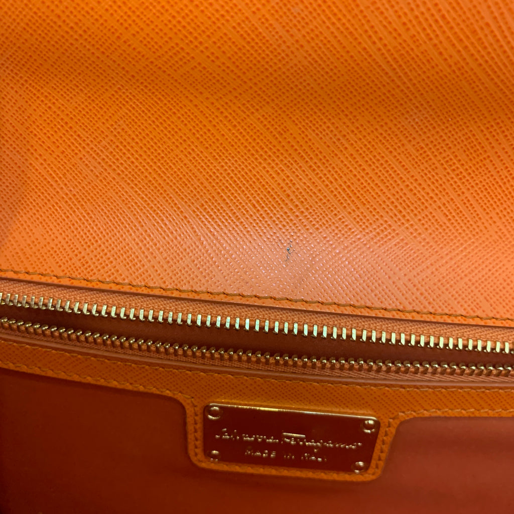 Salvatore Ferragamo Orange Vara Bow Leather Shoulder Bag | Pre Loved |