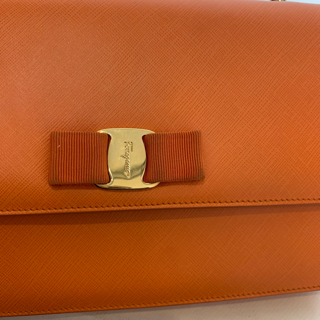 Salvatore Ferragamo Orange Vara Bow Leather Shoulder Bag | Pre Loved |