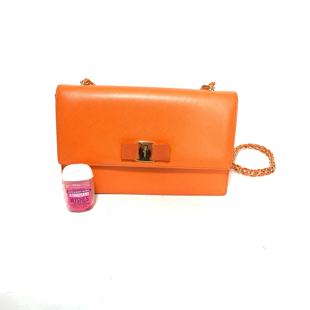 Salvatore Ferragamo Orange Vara Bow Leather Shoulder Bag | Pre Loved |