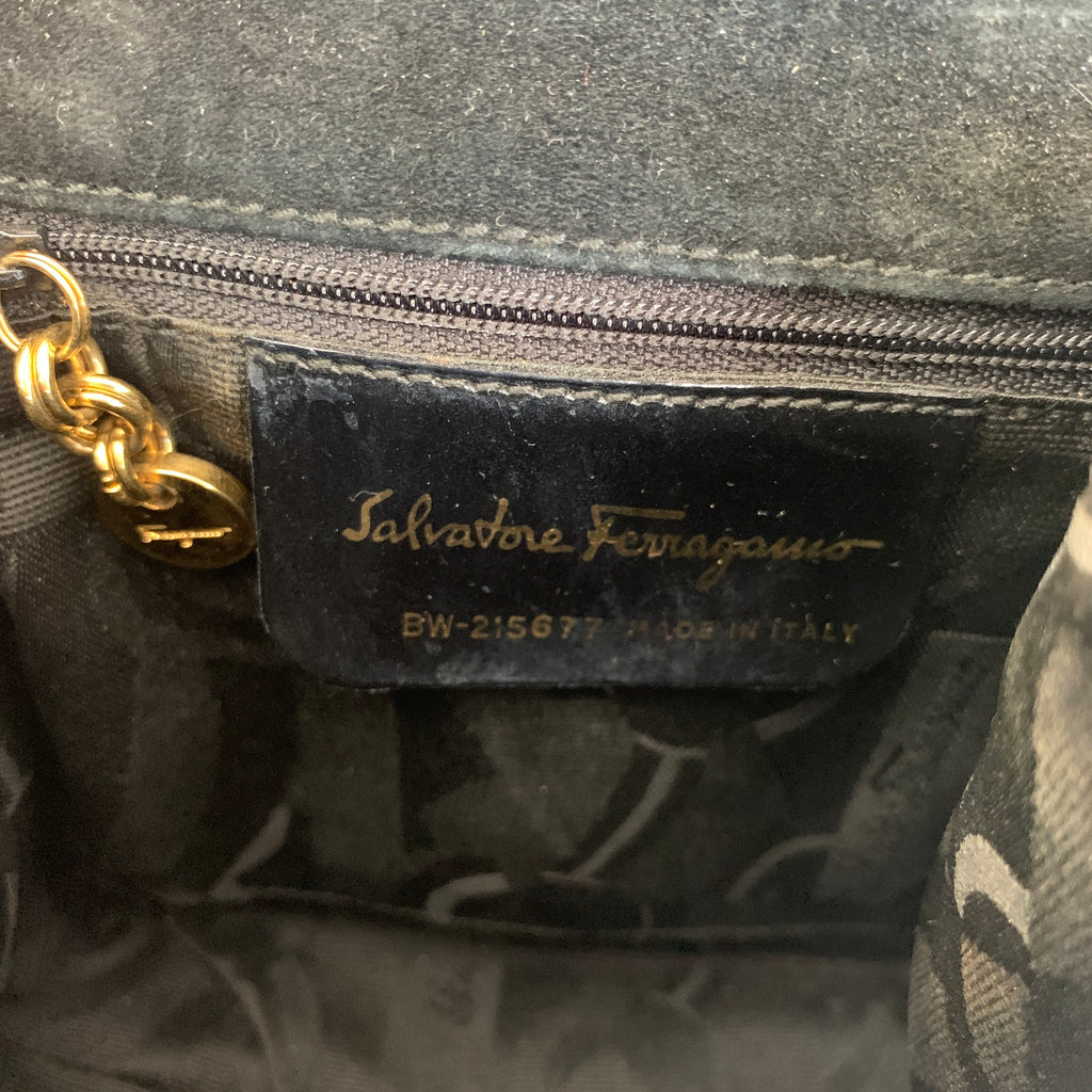 Salvatore Ferragamo Vara Ribbon Black Patent Mini Kelly Purse | Pre Loved |