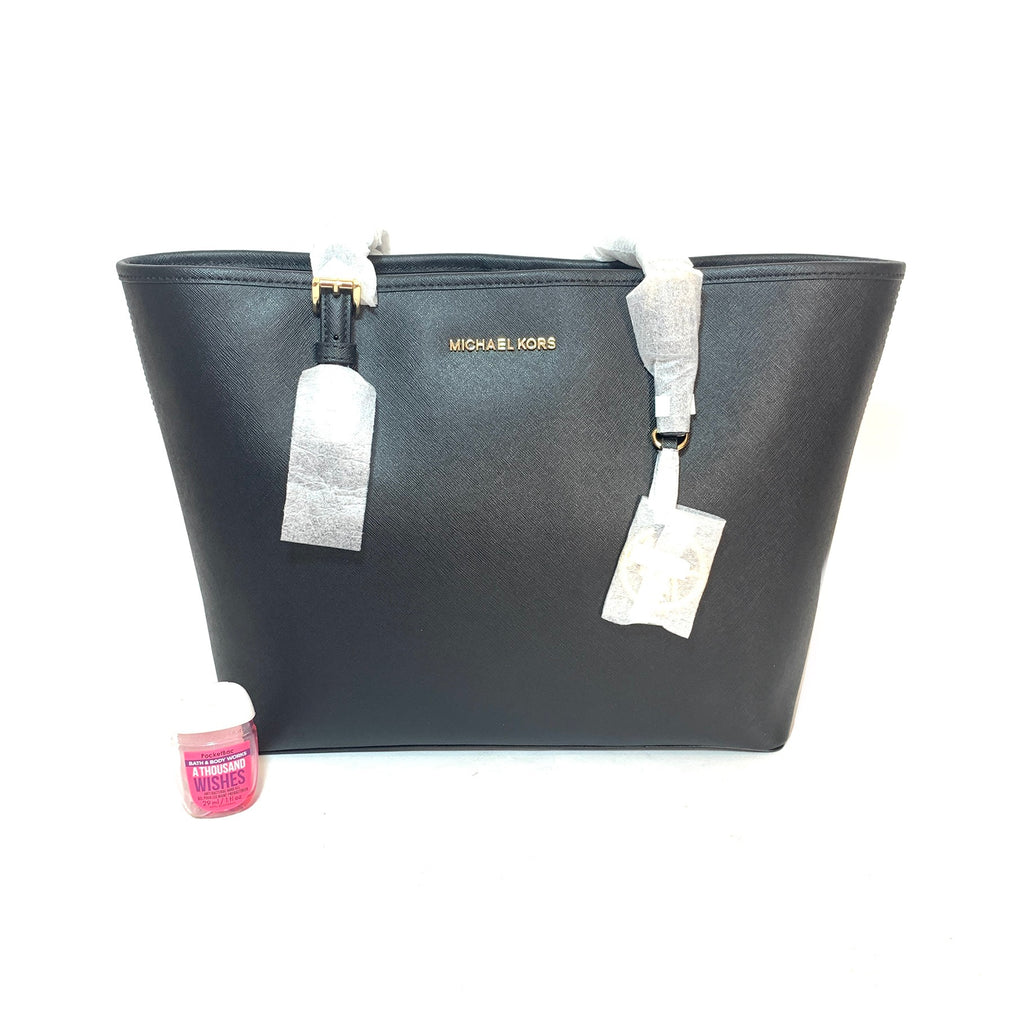 Michael Kors Medium Jet Set Saffiano Black Leather Tote | Brand New |