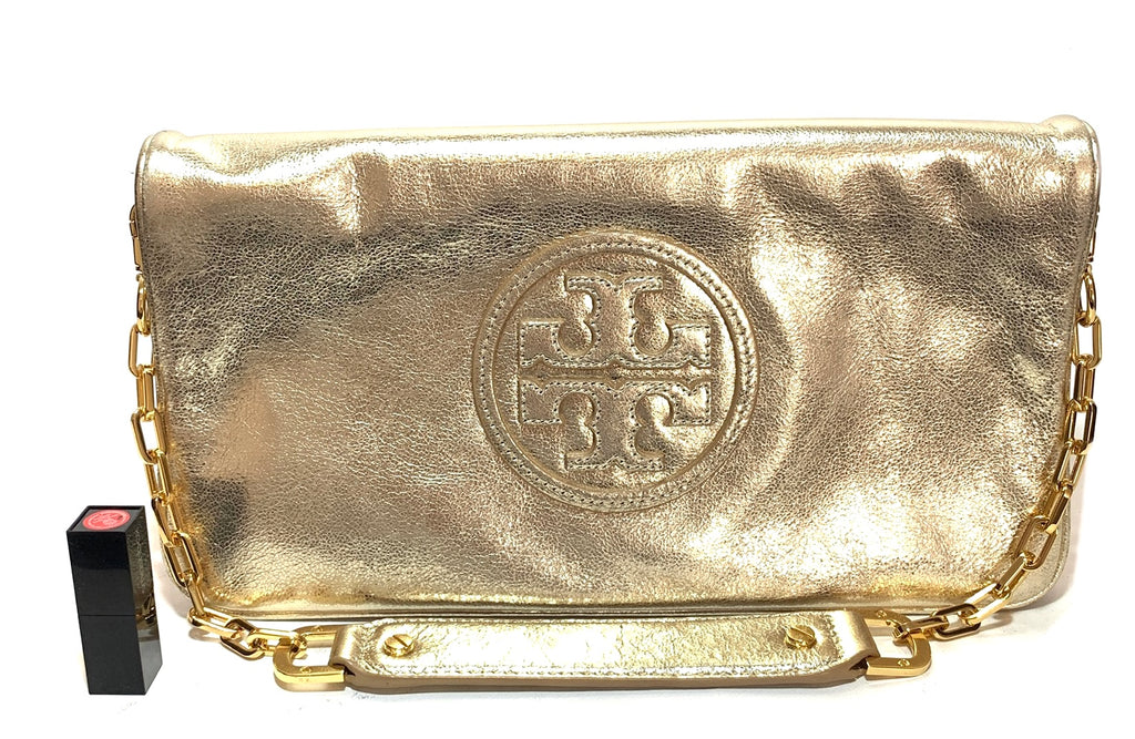 Tory Burch 'Reva Bombe' Gold Clutch | Gently Used |