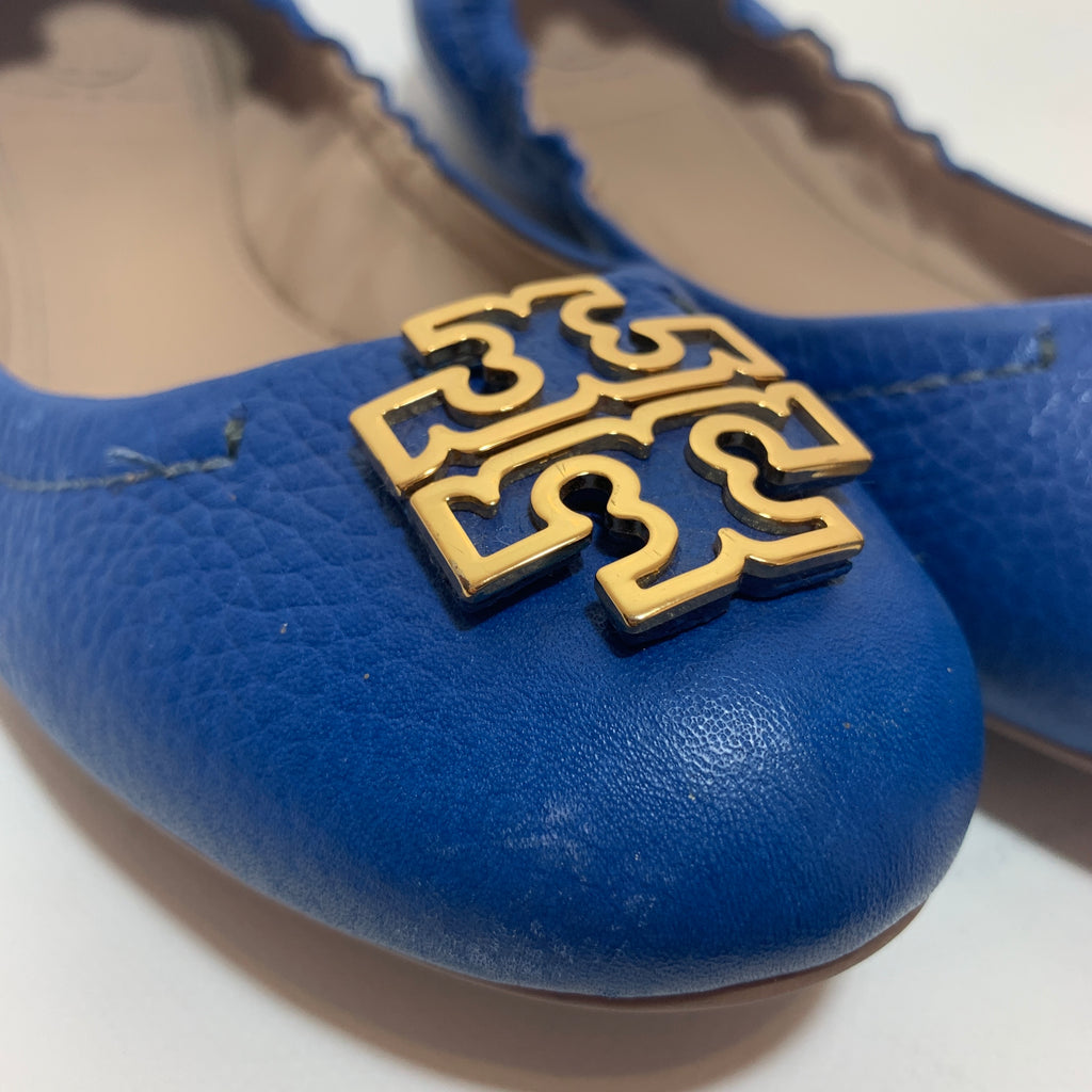 Tory Burch Blue Leather 'Melinda' Ballet Flats | Pre Loved |