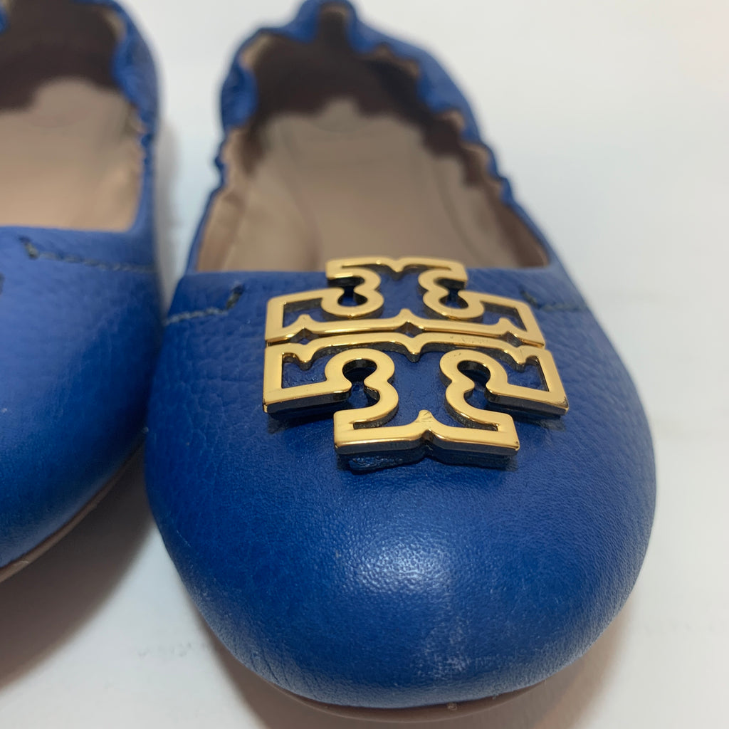 Tory Burch Blue Leather 'Melinda' Ballet Flats | Pre Loved |