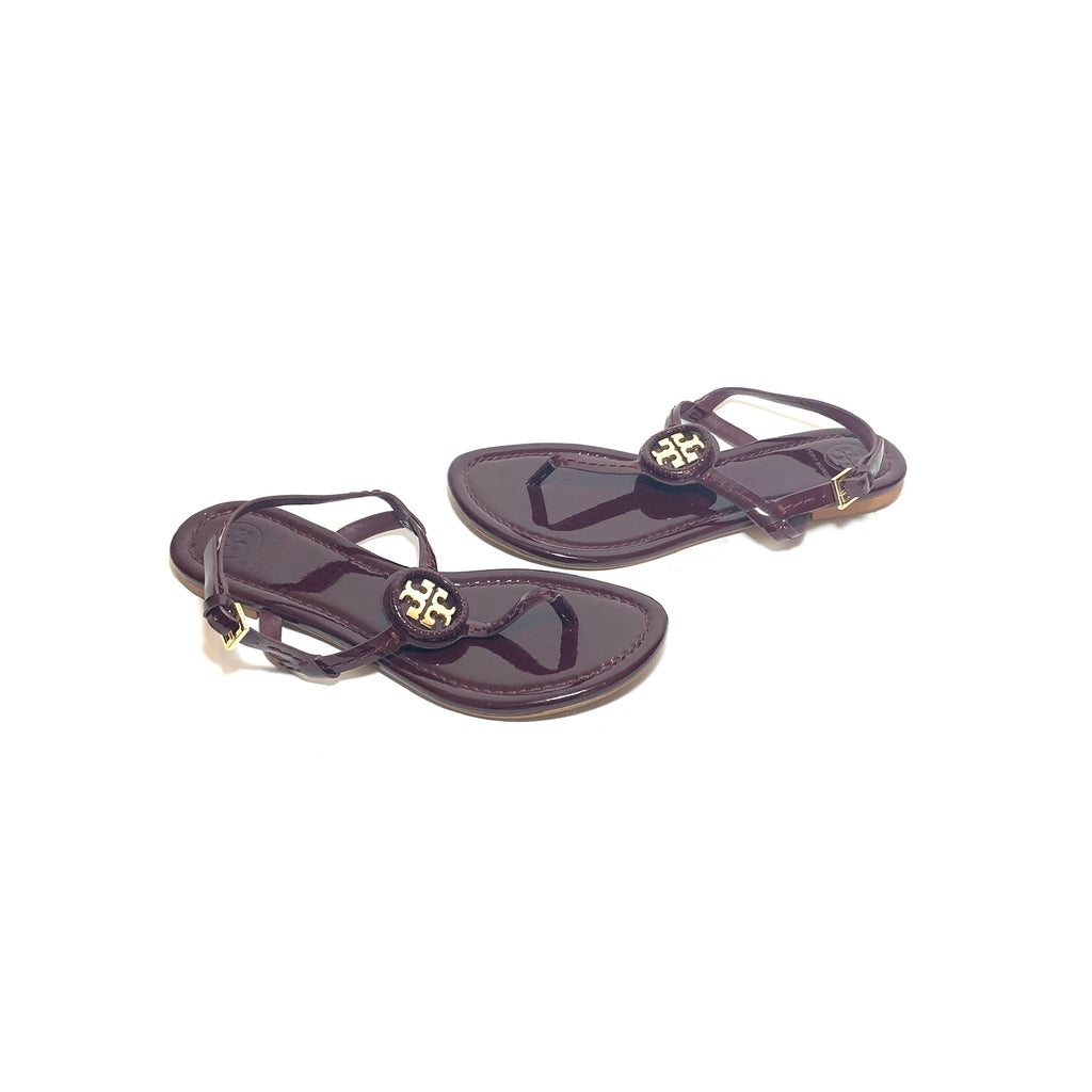 Tory Burch Burgundy Patent Leather 'Dillan' Thong Sandals | Like New |