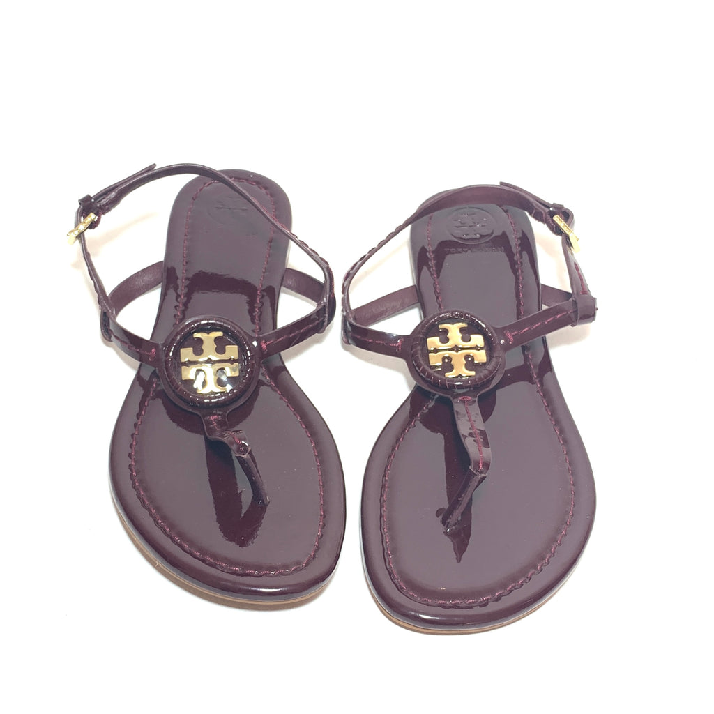 Tory Burch Burgundy Patent Leather 'Dillan' Thong Sandals | Like New |