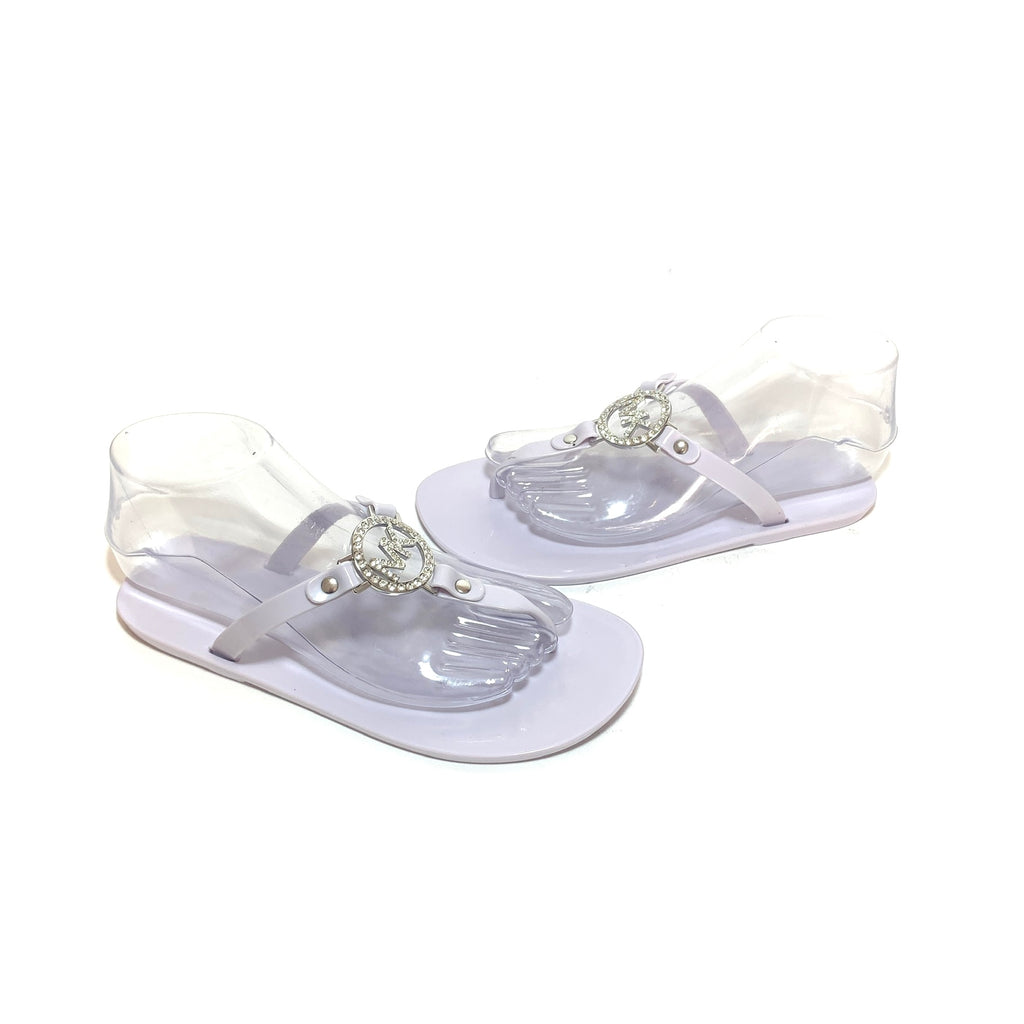 Michael Kors Light Grey Rhinestone Thong Jelly Sandals | Like New |