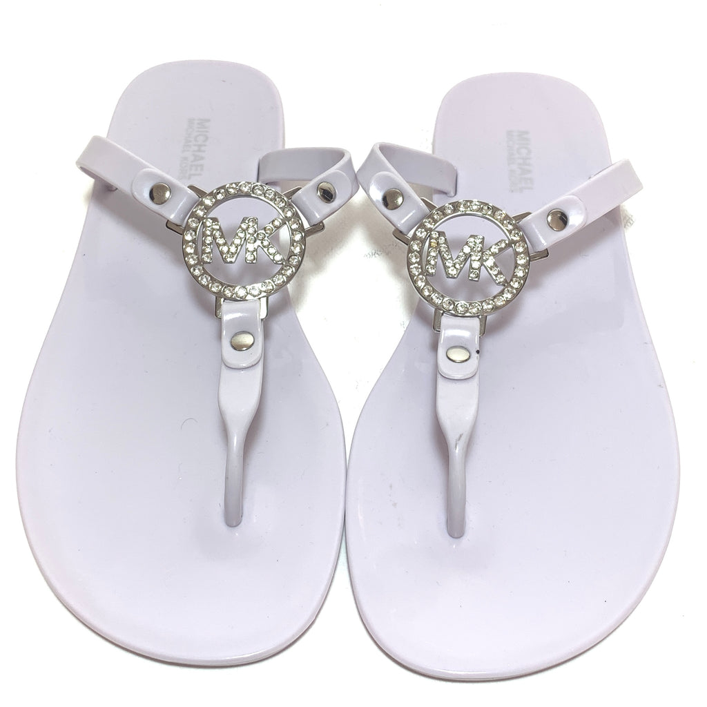 Michael Kors Light Grey Rhinestone Thong Jelly Sandals | Like New |