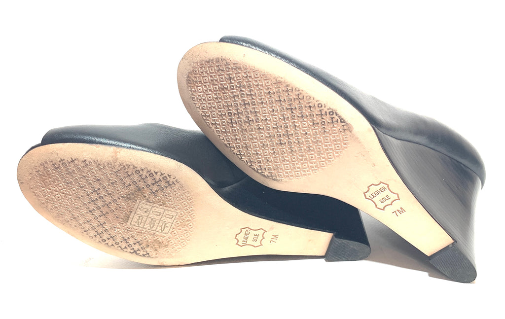 Tory Burch Black Leather 'Jolie' Peep-toe Wedges | Gently Used |
