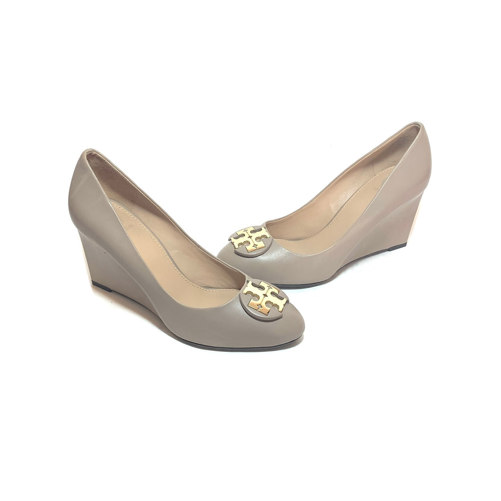Tory Burch Grey Leather 'Luna' Wedges | Like New |