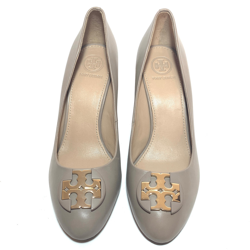 Tory Burch Grey Leather 'Luna' Wedges | Like New |