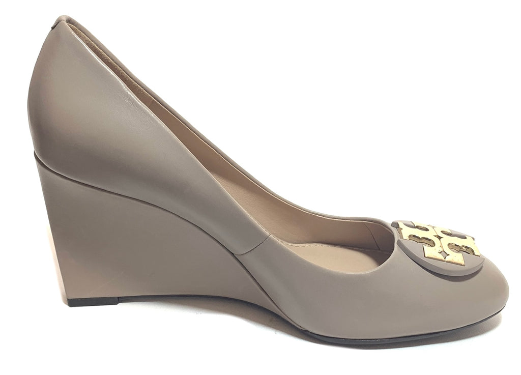 Tory Burch Grey Leather 'Luna' Wedges | Like New |