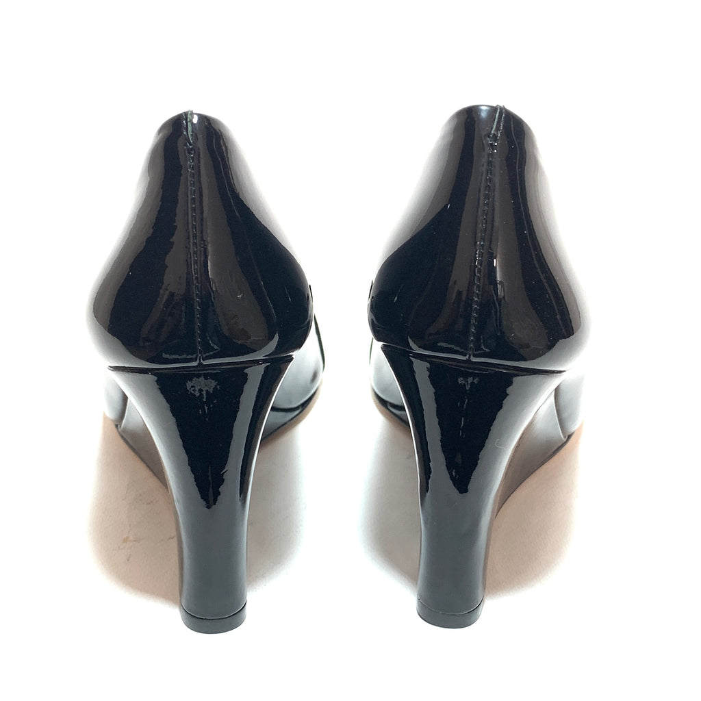 Tory Burch Black Patent Leather 'Trudy' Peep-toe Wedges | Like New |