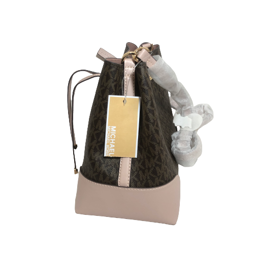 Michael Kors Brown Monogram and Pink Leather Bucket Bag | Brand New |