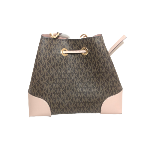 Michael Kors Brown Monogram and Pink Leather Bucket Bag | Brand New |