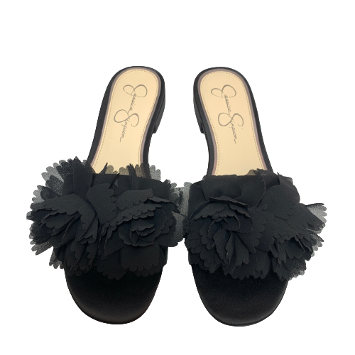 Jessica Simpson Black Floral Satin Sandals | Brand New |