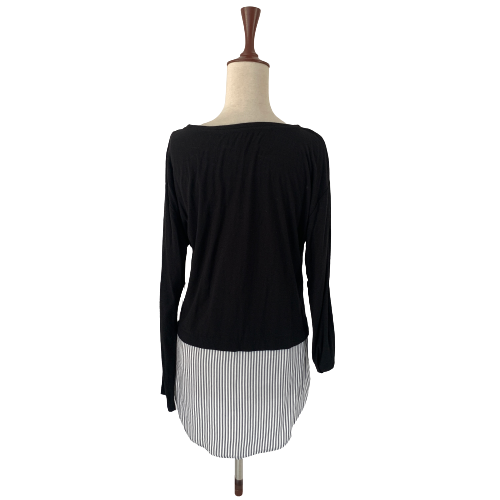 Vince Camuto Black Knit & Striped Long Top | Brand New |