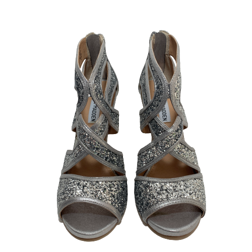 Steve Madden Silver Glitter Criss-cross Heels | Like New |