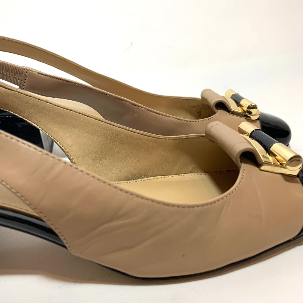Michael Kors 'Gloria' Toe-cap Slingback Leather Block Heels | Pre Loved |