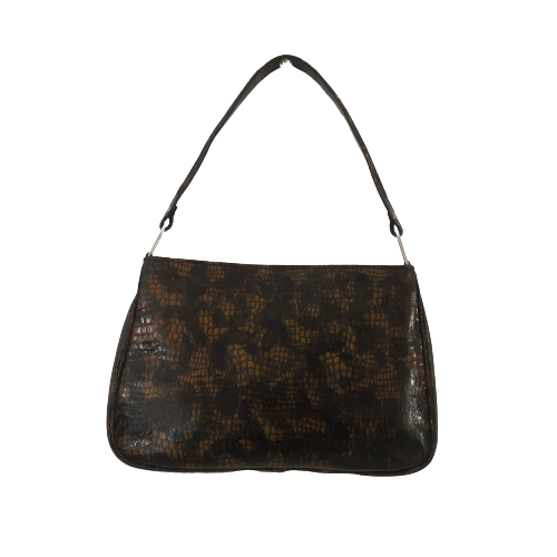 Jafferjees Brown and Black Croc Textured Leather Shoulder Bag | Gently Used |