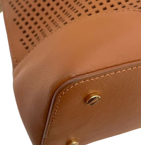 Tory Burch Tan Leather Perforated Dome Tote | Gently Used |