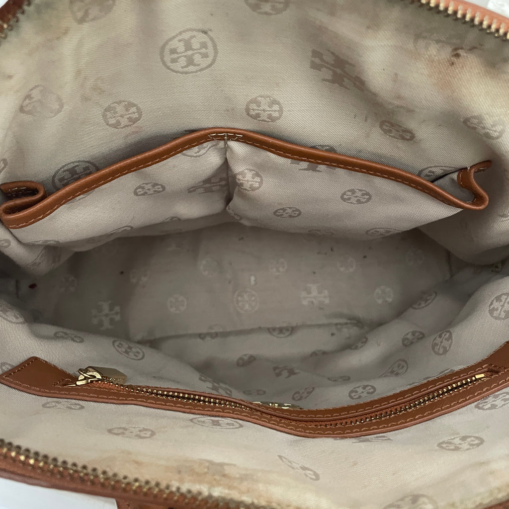 Tory Burch Tan Leather Perforated Dome Tote | Gently Used |