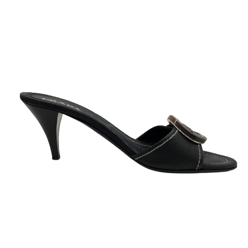 Prada Wooden Buckle Heeled Sandals | Gently Used |