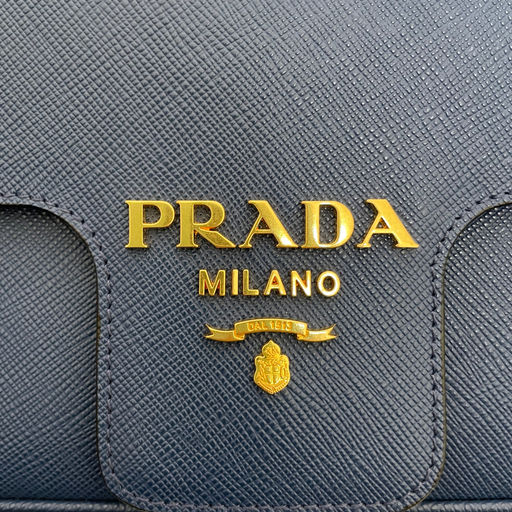 Prada Blue Leather 'Pattina' Shoulder Bag | Like New |