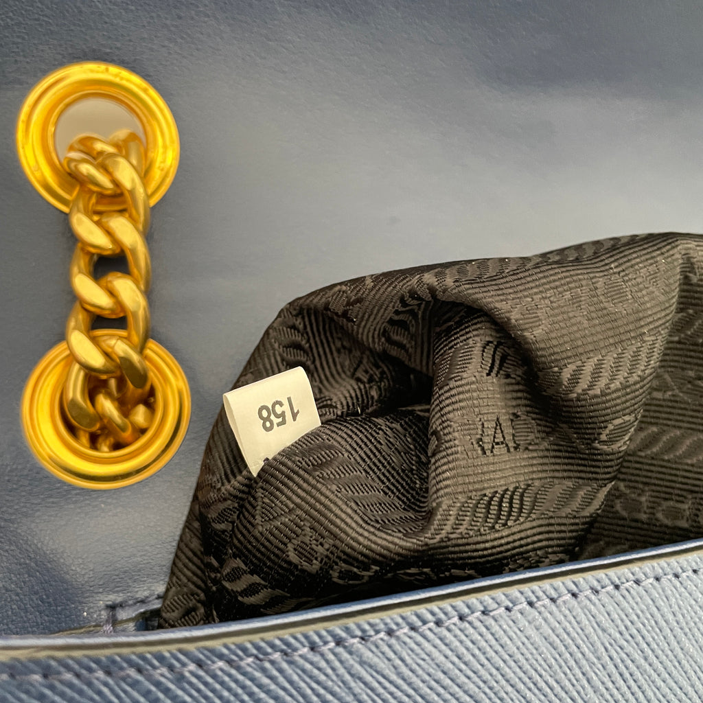 Prada Blue Leather 'Pattina' Shoulder Bag | Like New |