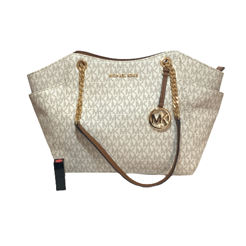 Michael Kors Jet Set Vanilla Monogram Logo Chain Tote | Brand New |