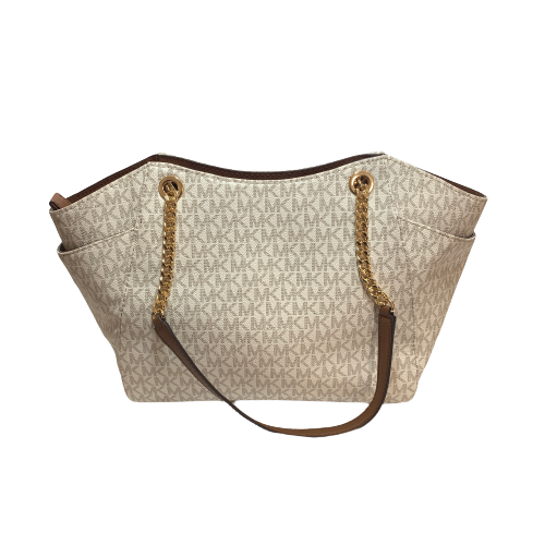Michael Kors Jet Set Vanilla Monogram Logo Chain Tote | Brand New |