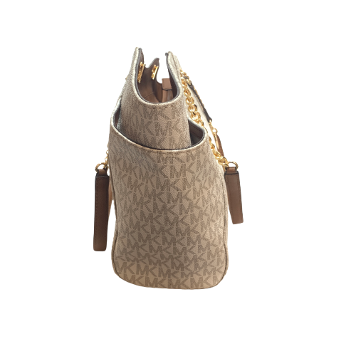 Michael Kors Jet Set Vanilla Monogram Logo Chain Tote | Brand New |