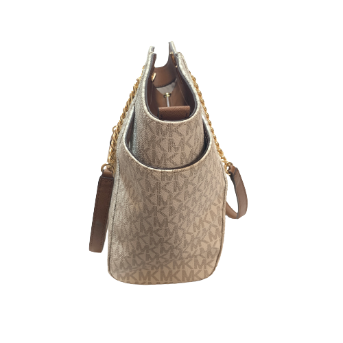 Michael Kors Jet Set Vanilla Monogram Logo Chain Tote | Brand New |