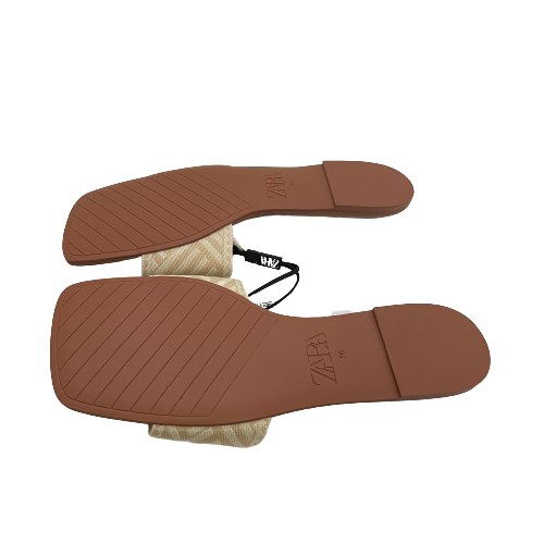 ZARA Beige & Cream Canvas Flat Slides | Brand New |