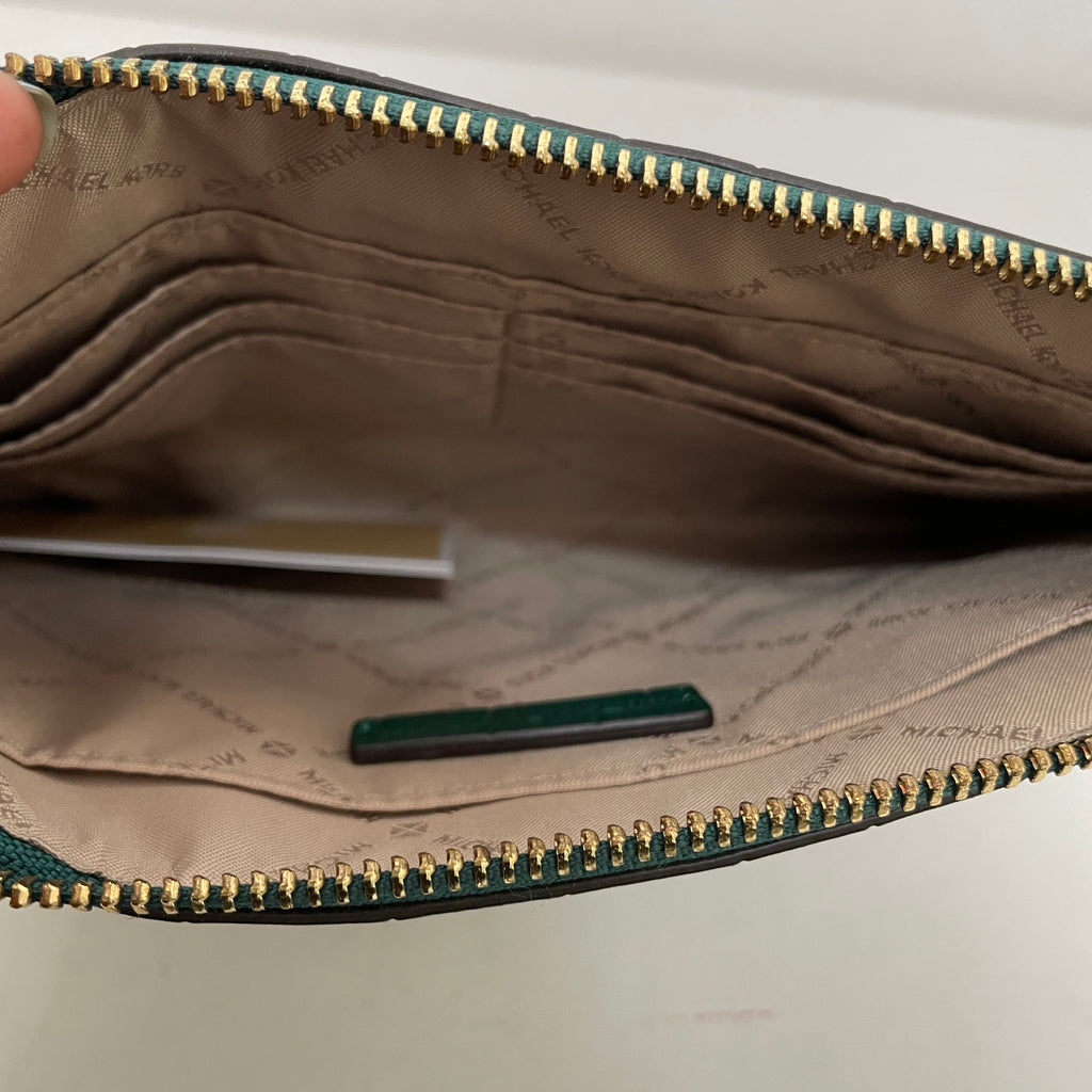 Michael Kors Emerald Embossed Leather Extra Large Zip Clutch | Brand New |
