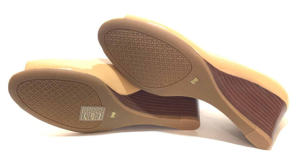 Tory Burch Beige Patent Leather Peep-toe 'Lowell' Wedges | Brand New |