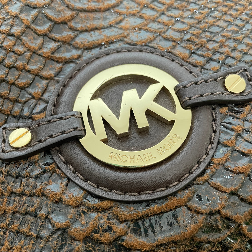 Michael Kors Brown 'Stockard' Snakeskin Print Crossbody Bag | Pre Loved |