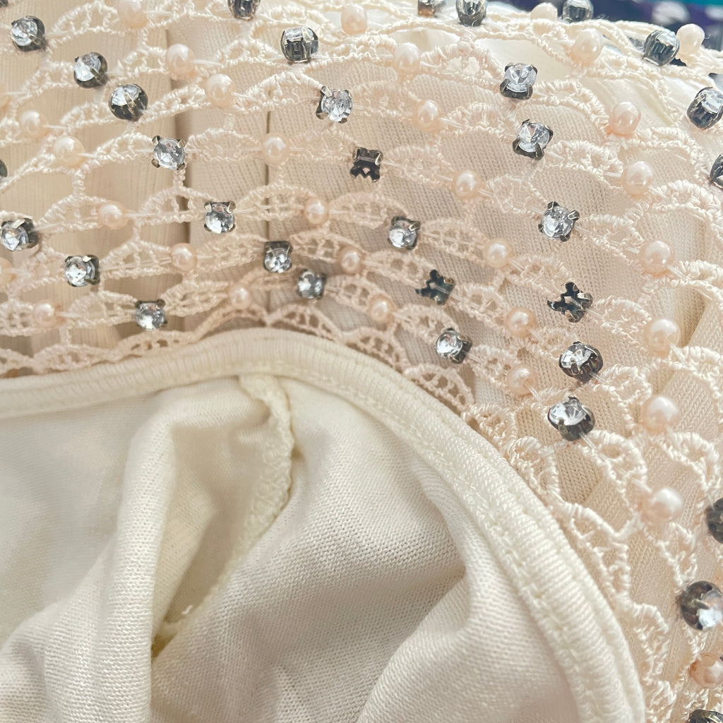 Koton Off-White Sleeveless Top with Rhinestone Lace Collar | Pre Loved |