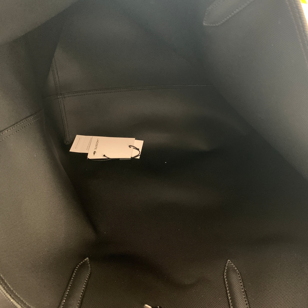 Lacoste Black & Beige Pebbled Leather Reversible Shopping Tote | Gently Used |