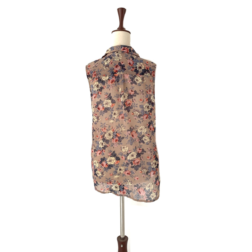 New Look Pink Printed Sleeveless Sheer Shirt | Gently Used |