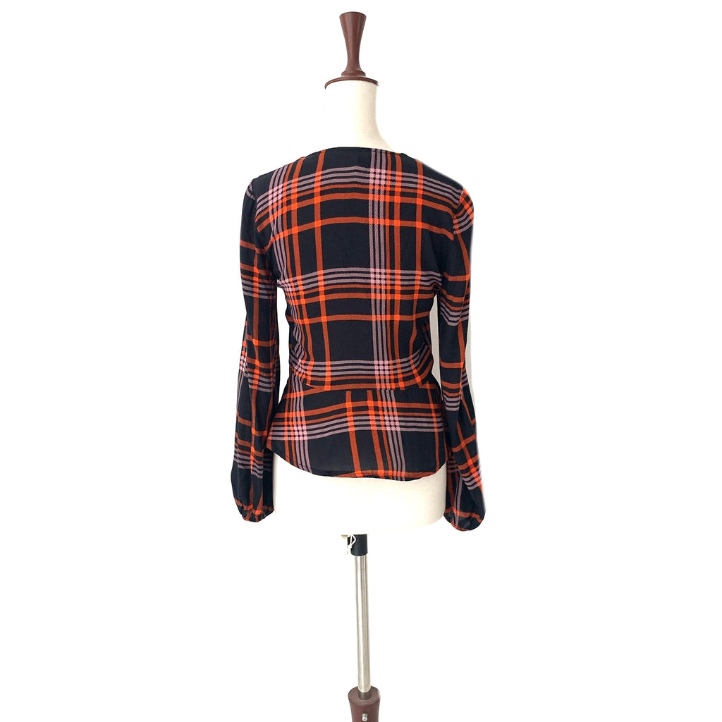 Red Herring Black & Orange Checked Top | Gently Used |