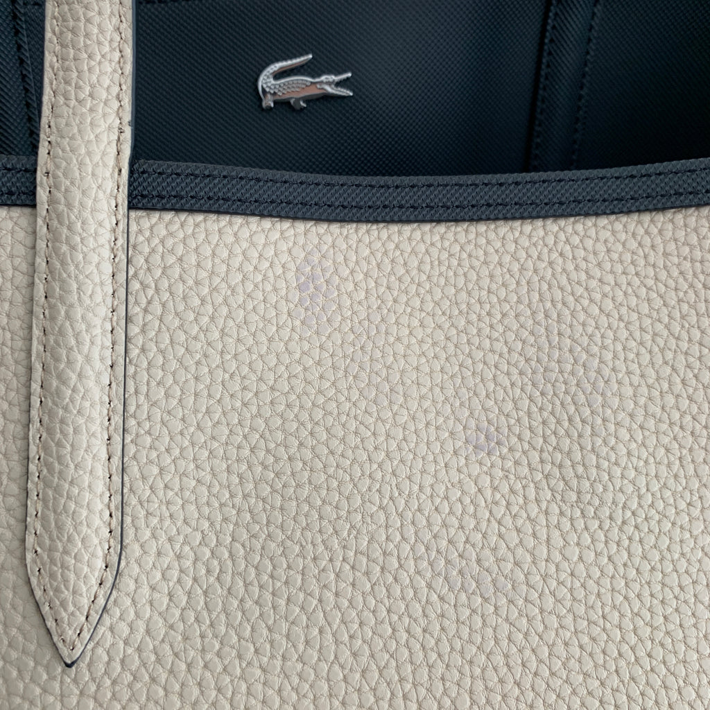 Lacoste Black & Beige Pebbled Leather Reversible Shopping Tote | Gently Used |