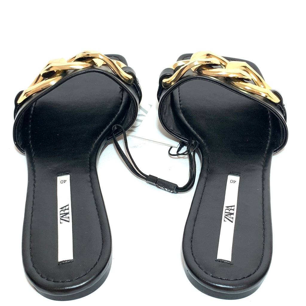 ZARA Black Gold Chain Slides | Brand New |