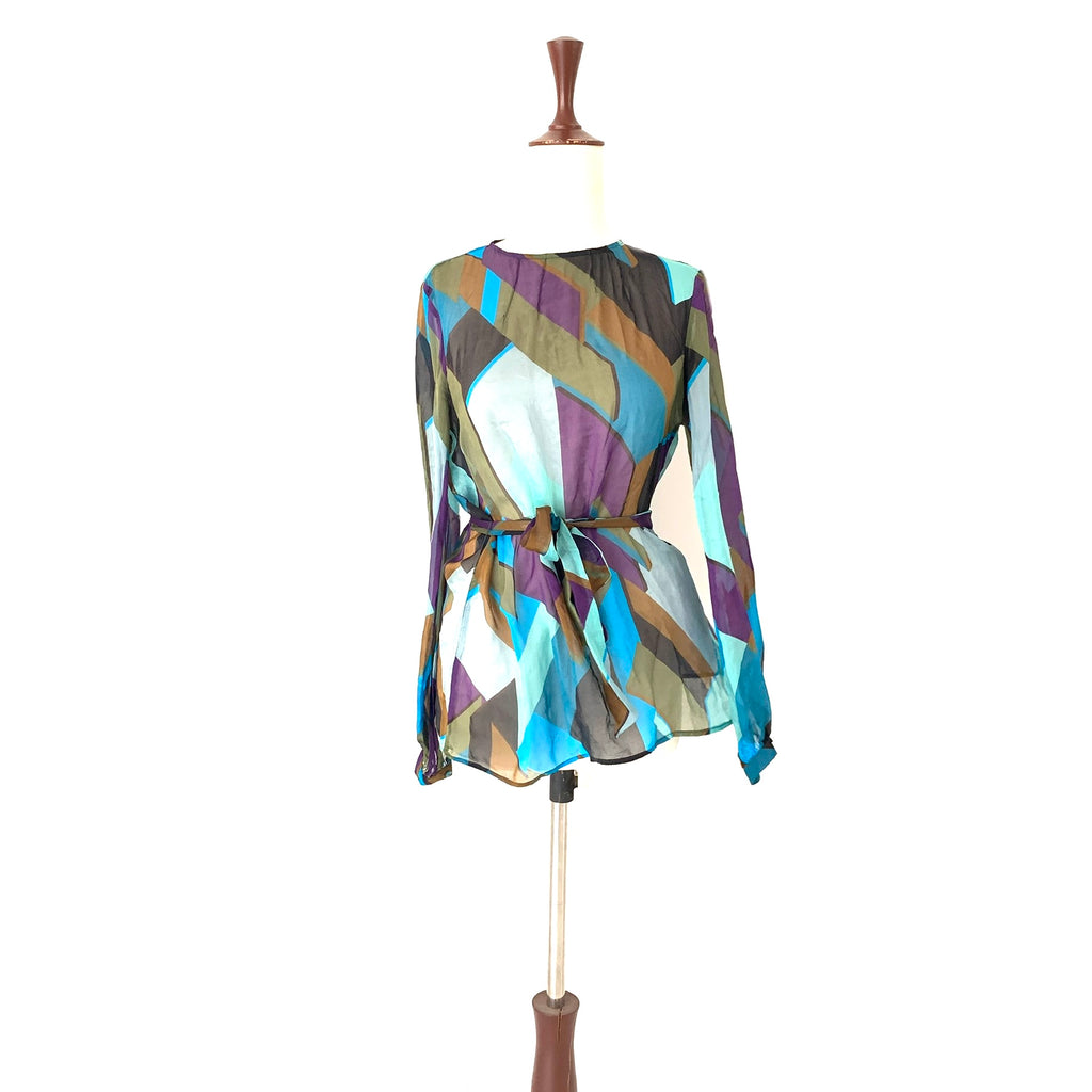 ZARA Multi-Coloured Geometric Print Chiffon Top | Pre Loved |