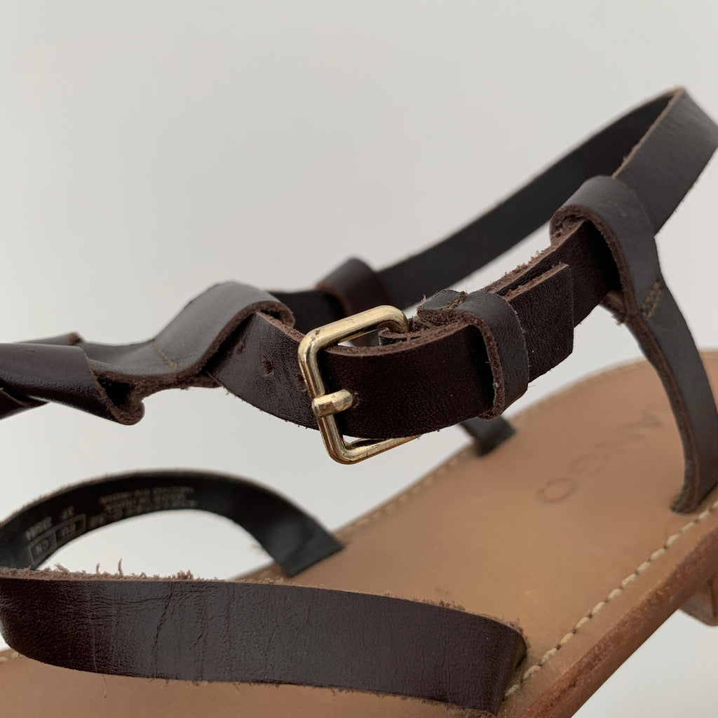 Mango Brown Leather Sandals | Brand New |